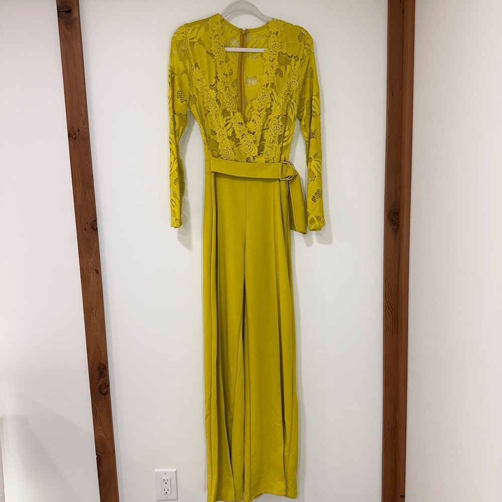 Valentine Lace Bodice Wide Leg Jumpsuit Women‎ Large Yellow Belted | Cocktail
